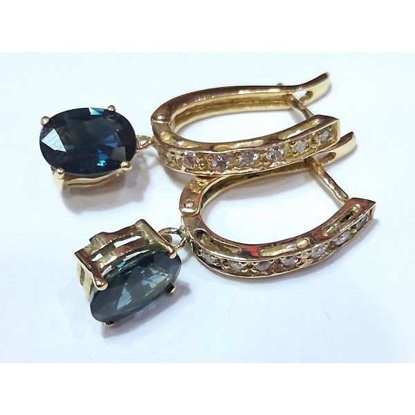pendientes oro amarillo 18 kts con brillantes y zafiros