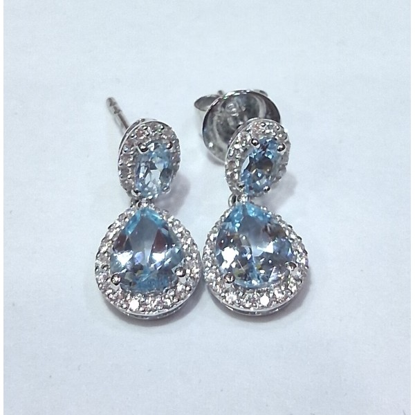 pendientes oro blanco de 18 ktes con aguamarina y brillantes