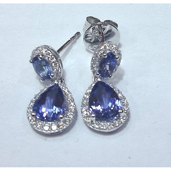 pendientes de oro de 18 ktes  brillantes con Tanzanitas