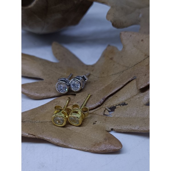 Pendientes de plata chapado en oro amarillo redondo con zc
