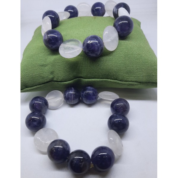 Pulsera bolas amatistas y cuarzo rosa
