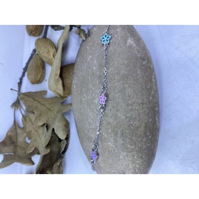 Pulsera plata de flores