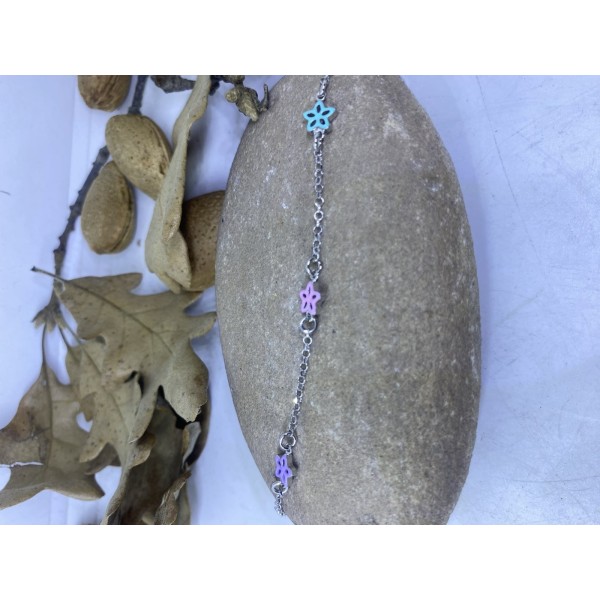 Pulsera plata de flores