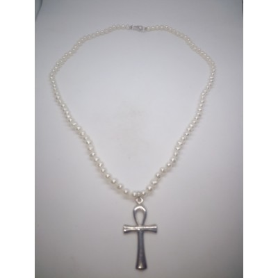 Collar perla rio con cruz ag