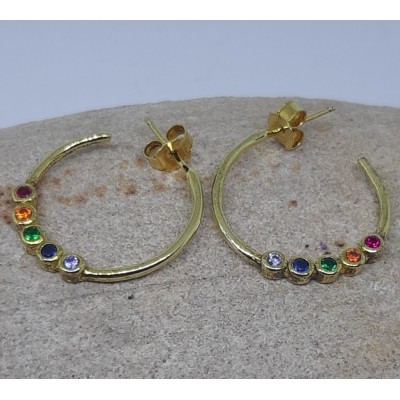 Aros plata chapados con piedra color