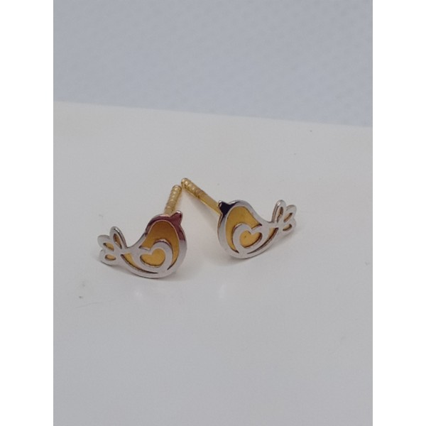 par pendientes bicolor bebe pajaros oro