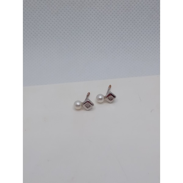 par pendiente bebe oro blanco con perla y brillantes
