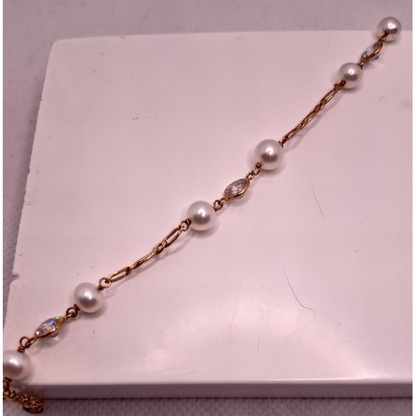 pulsera oro amarillo con perlas de 18 ktes