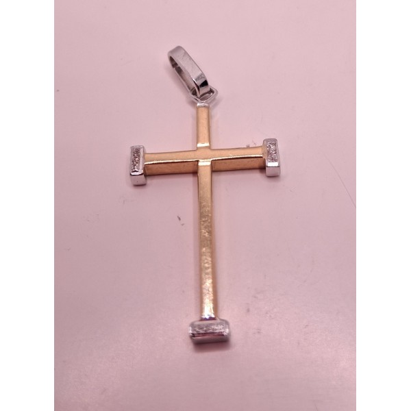cruz bicolor de oro de 18 ktes