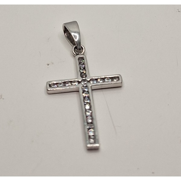 cruz de oro blanco con zc de 18 ktes